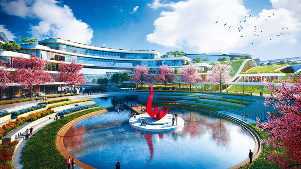 科大公布广州分校的设计概念图，显示将在大学广场放置一个与香港校园一样的日晷雕塑。