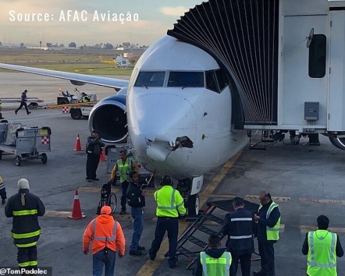 墨西哥航空一架波音737客机怀疑在飞行途中撞到无人机。(网图)