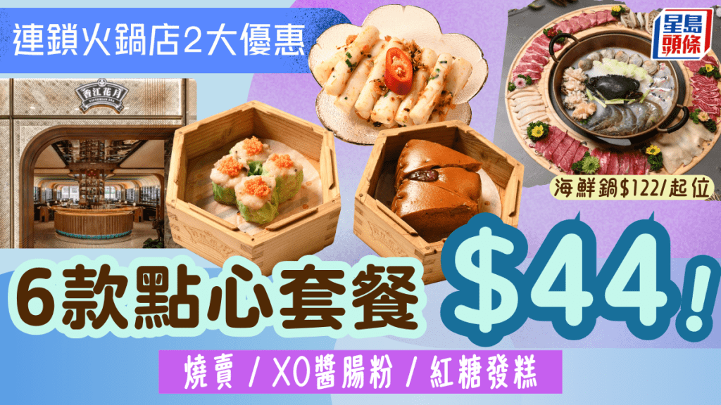連鎖火鍋店點心餐買1送1！激抵$44/位歎6款點心 燒賣/XO醬腸粉/紅糖發糕 黃牛海鮮鍋45折低至$122/位