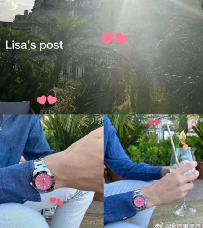 LISA與男方貼文背景被網民看到植物、編織椅都一模一樣。
