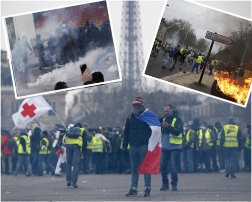 期间有示威放火烧垃圾桶。AP 