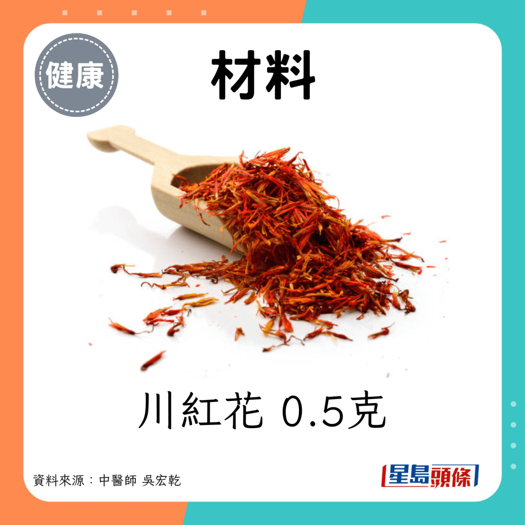 降血壓茶飲｜材料：川紅花0.5克。