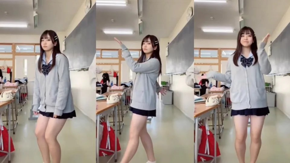 日本高中少女跟跳抖音阿伯的舞蹈，在網上大受歡迎。影片截圖