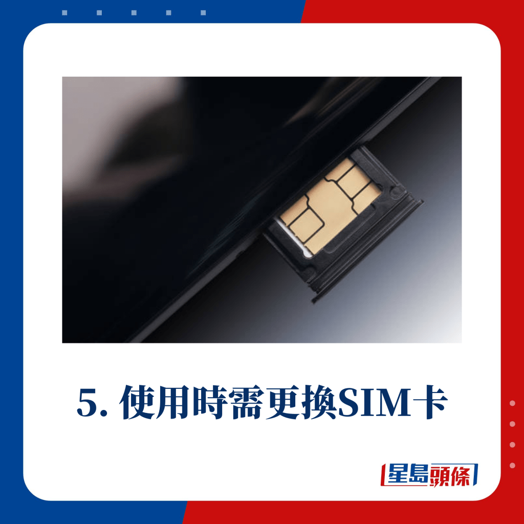5. 使用時需更換SIM卡