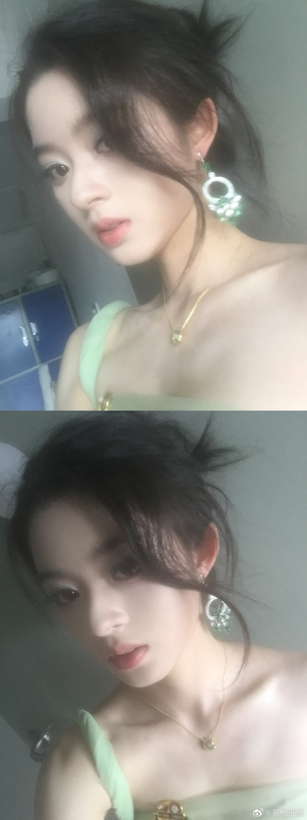 17歲的黃楊鈿甜配戴身價逾200萬人民幣的翡翠耳環,被質疑其消費能力。微博@黃楊鈿甜 17歲的黃楊鈿甜配戴身價逾200萬人民幣的翡翠耳環,被質疑其消費能力。微博@黃楊鈿甜
