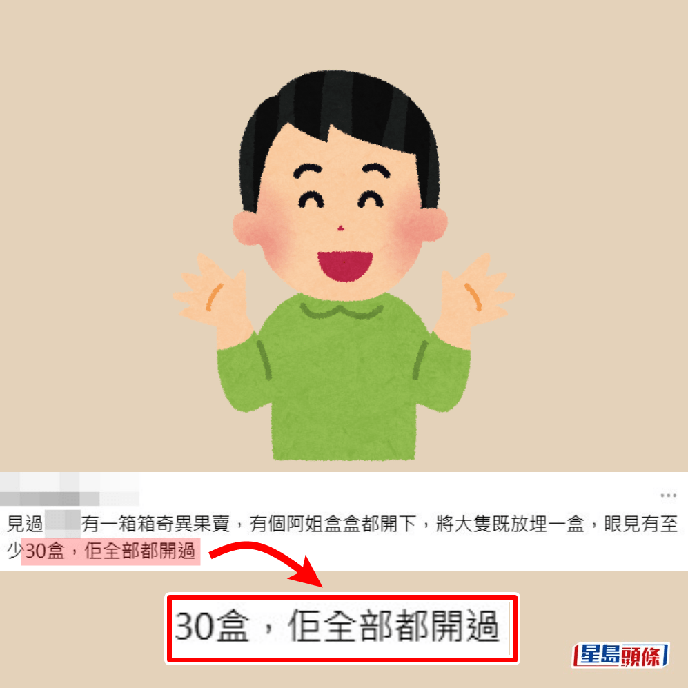 •見過ＸＸ有一箱箱奇異果賣，有個阿姐盒盒都開下，將大隻嘅放埋一盒，眼見有至少30盒，佢全部都開過；Threads截圖