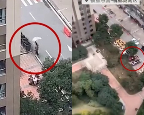 網傳武漢有社區人員浪費防護服，穿完擺拍後擦車隨便丟在垃圾筒。影片截圖