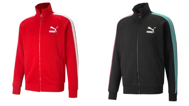 左/Iconic T7 Track Jacket紅拼白色運動外套/原價$599、現售$359、右/Iconic T7 Track Jacket男子運動外套/原價$599、現售$359。