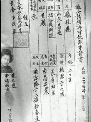 民國時期,妓女的執照。 民國時期,妓女的執照。