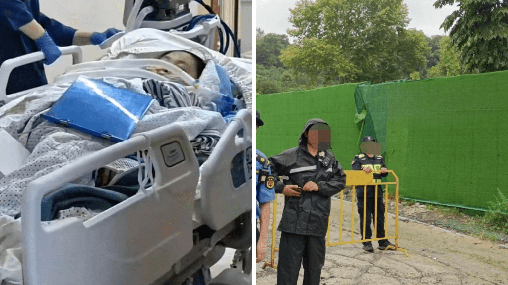 杭州婦誤踩「化骨水」身亡，事發路段已圍蔽。南方都市報