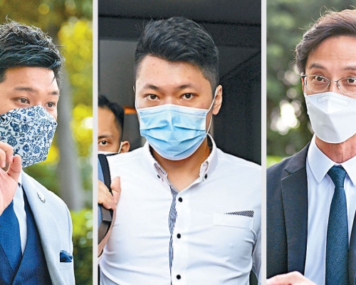 徐英偉對十六名區議員所作宣誓的有效性「存有疑問」，包括沙田區議會主席李志宏（左）、副主席黃學禮（中）和涉及初選案的西貢區議員柯耀林（右）。