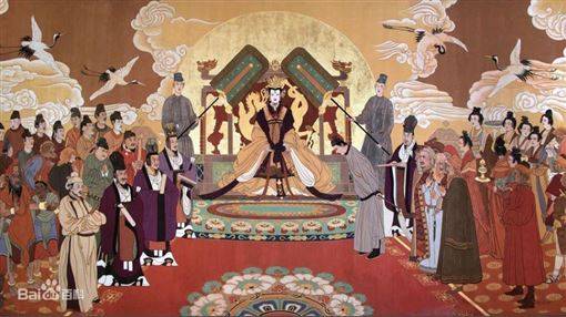 唐代壁畫的修復圖，中間的是武則天。