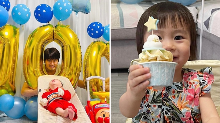 羅子溢楊茜堯細仔出世100日，囡囡小珍珠舉cup cake慶祝 。