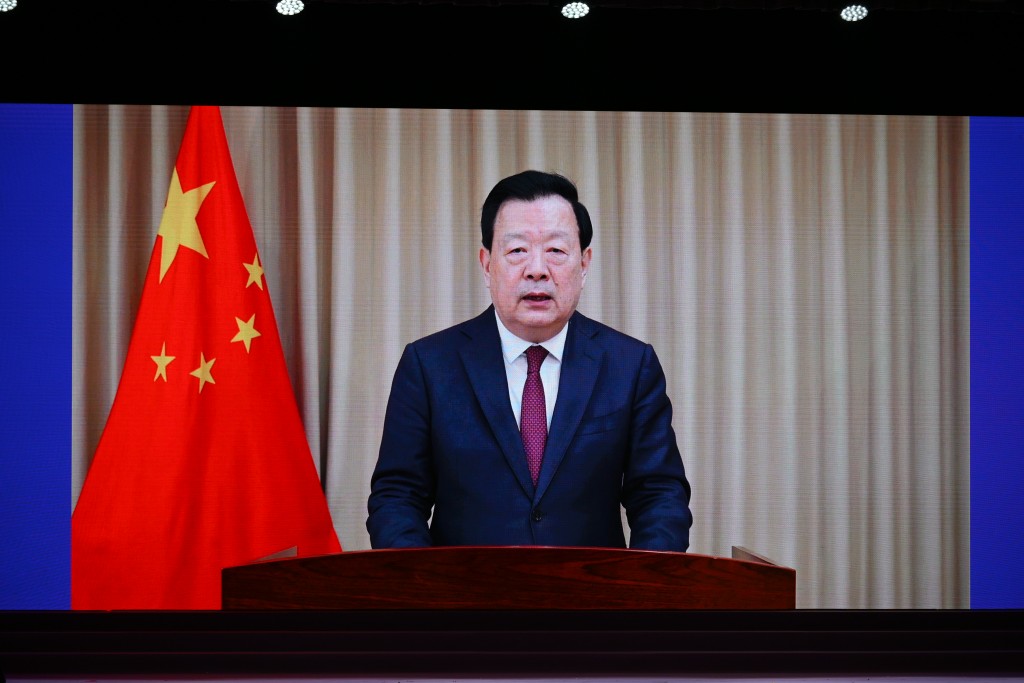 夏寶龍視像致辭。蘇正謙攝