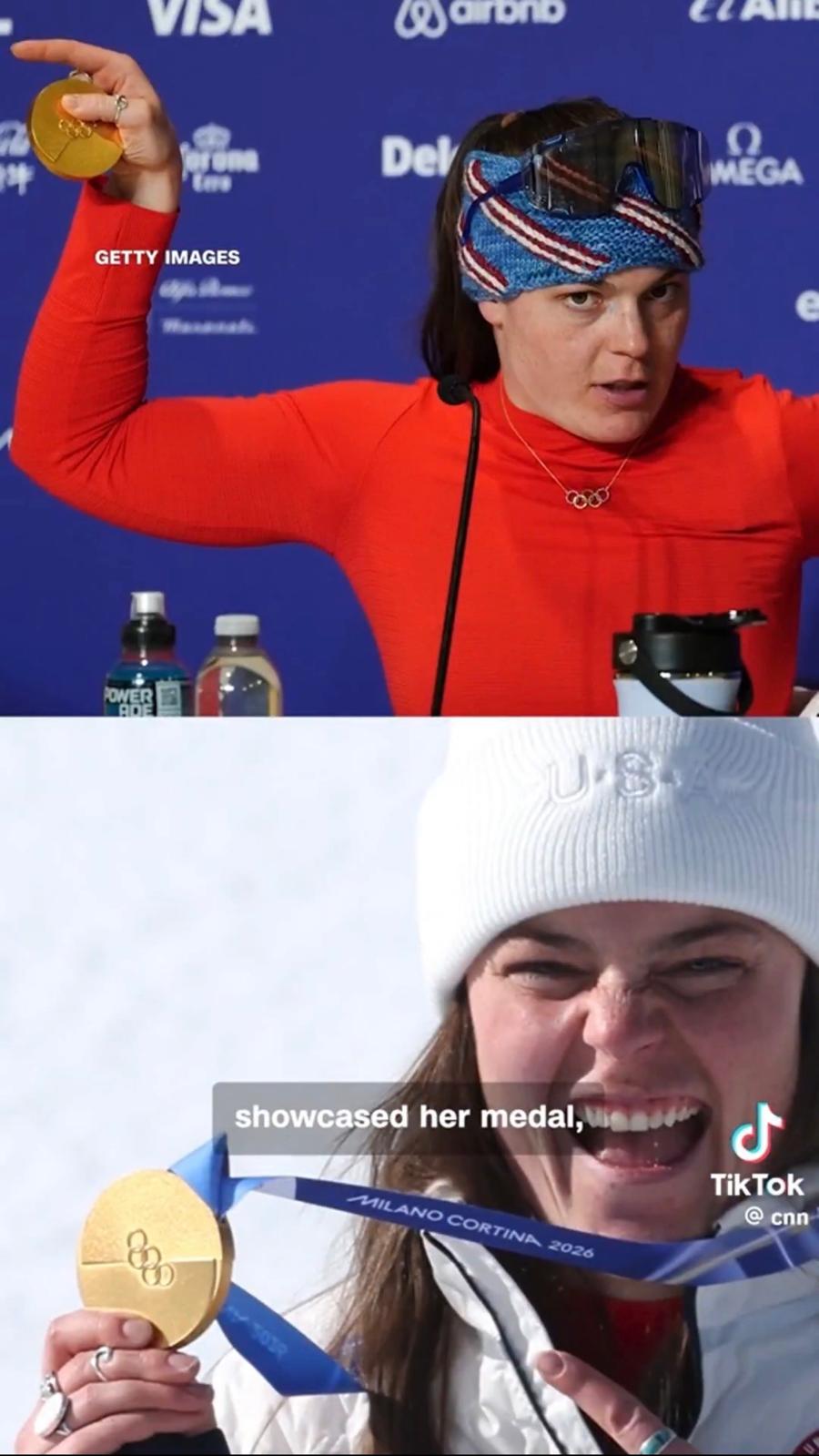 '就在運動員獲勝後片刻，緞帶斷開了'。X影片截圖