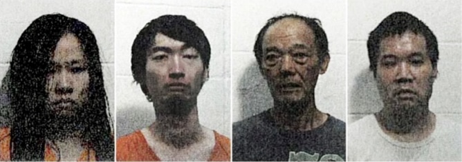 被捕華人（左起）舒晨輝、金鵬、朱勝兵、鄧偉勝。
