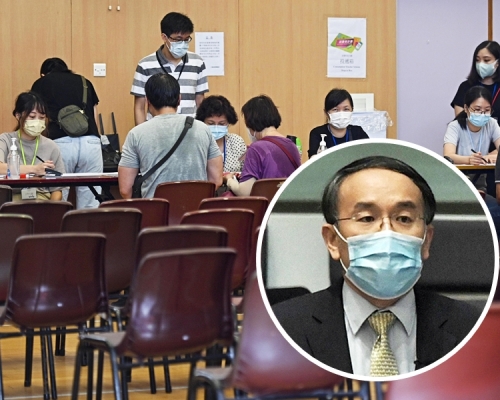 財經事務及庫務局局長許正宇(小圖)承認,消費券計劃在執行、準備及安排上不夠妥貼,對長者要舟車勞頓感到抱歉。資料圖片