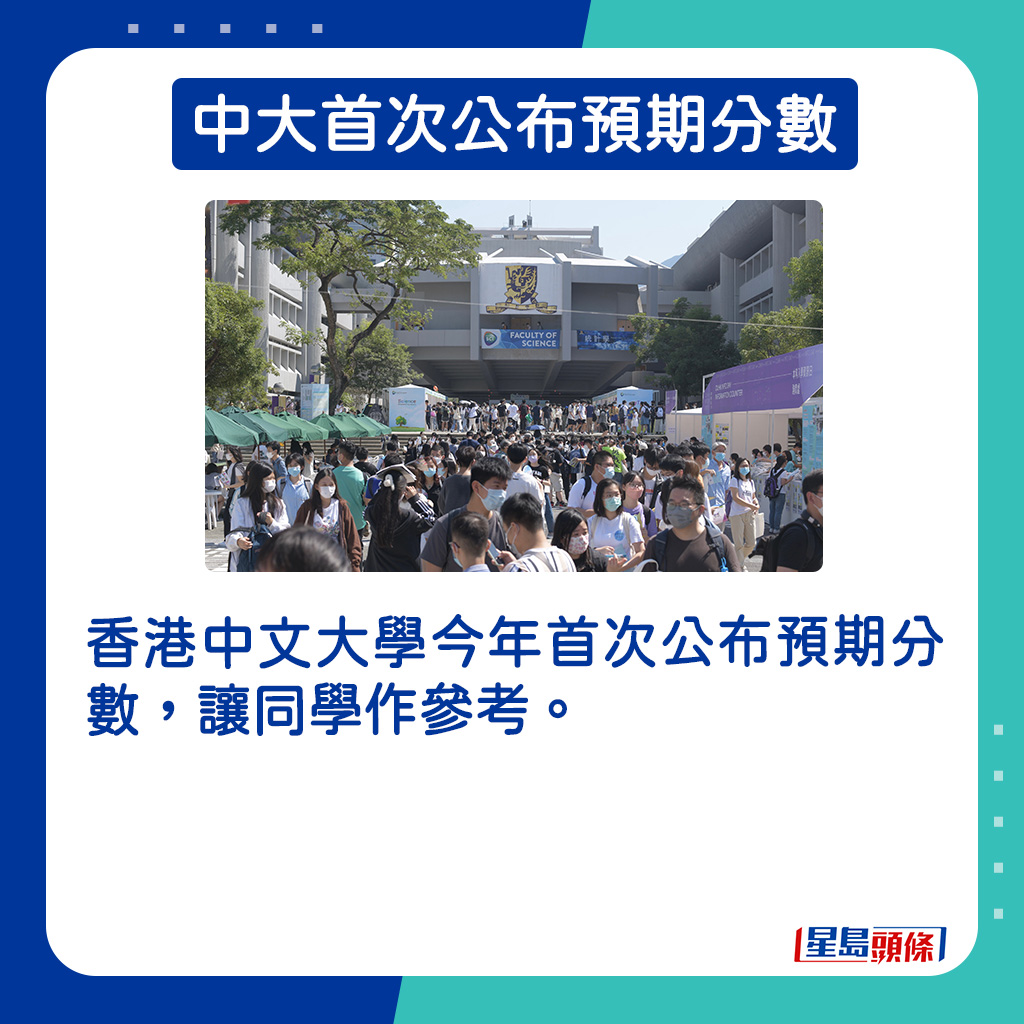 香港中文大學今年首次公布預期分數，讓同學作參考。