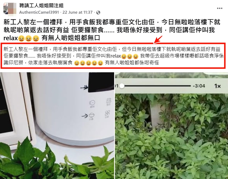 facebook截圖（資料來源：AuthenticCamel3991＠facebook聘請工人姐姐關注組）