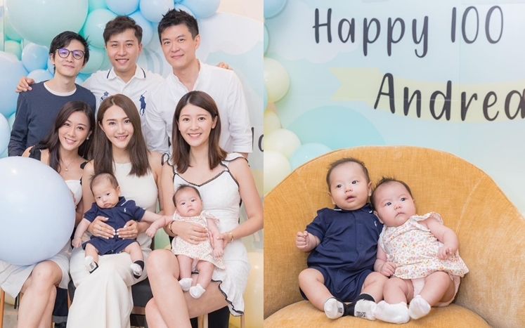 鄧穎為細仔搞百日宴，余香凝全家出席。