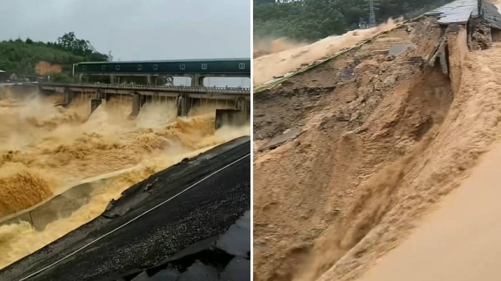 廣西暴雨成災，橫州六藍水庫決堤。抖音