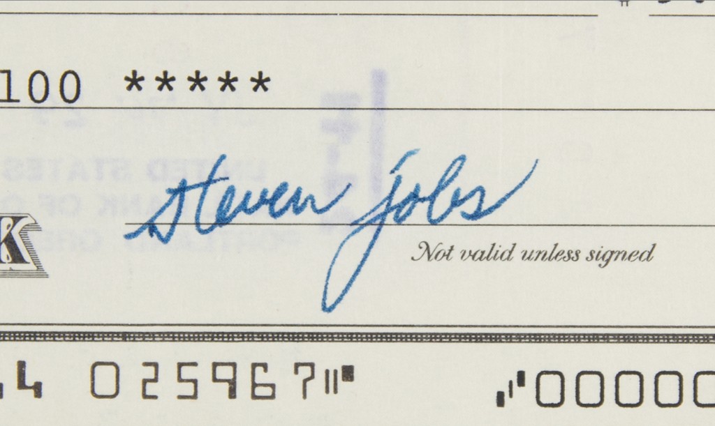 9.18美元支票喬布斯簽名放大圖。 RR Auction