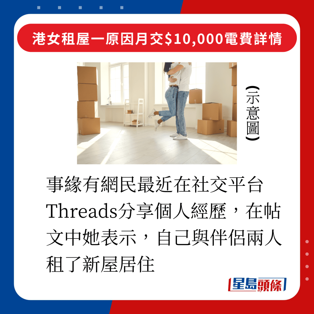 事緣有網民最近在社交平台Threads分享個人經歷，在帖文中她表示，自己與伴侶兩人租了新屋居住