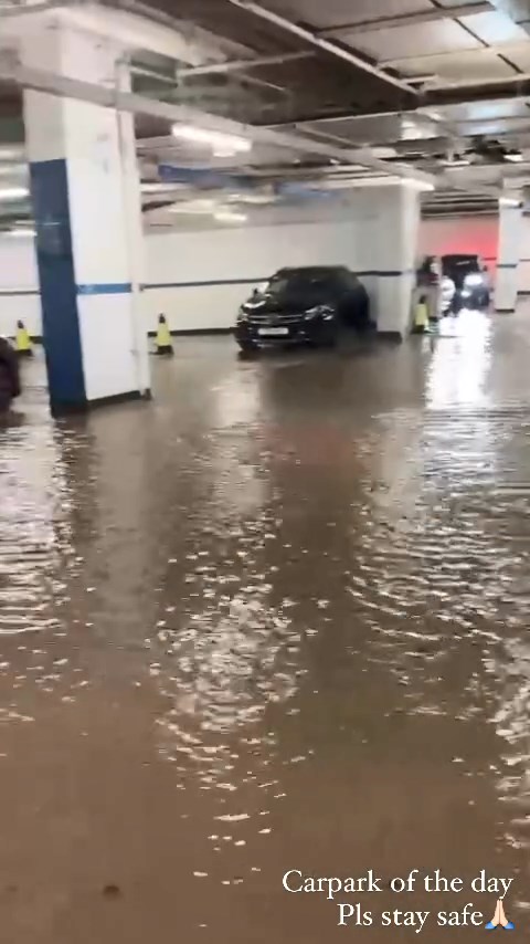 影片所見，張寶兒站於一旁，可能是到停車場關心水浸情況。