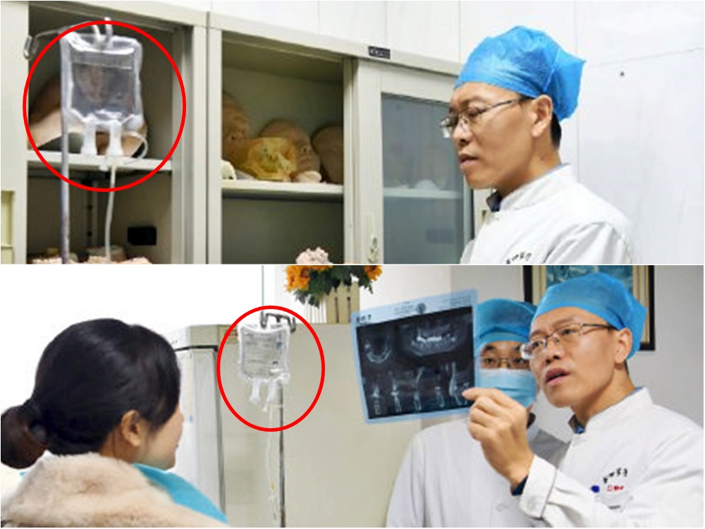 西安一名醫生邊吊鹽水,邊為病人診症。網圖