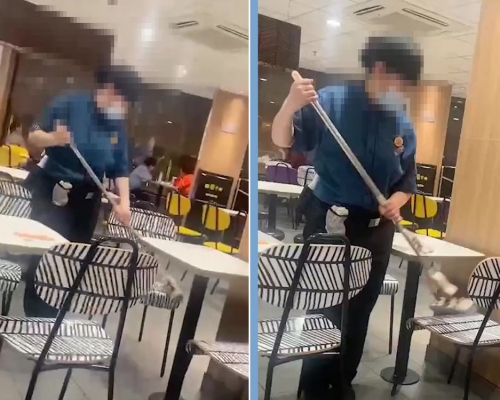 網傳上海麥當勞有員工用地拖擦座椅,店方回應指是專門用來擦窗的滾筒。