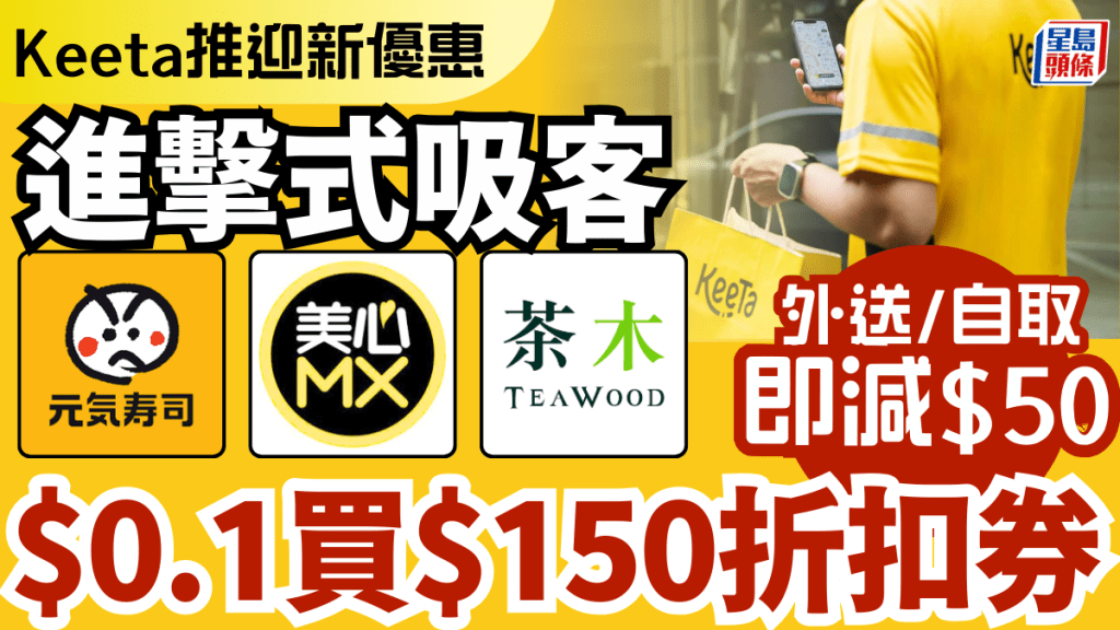 Deliveroo撤出香港｜Keeta推迎新優惠吸客 $0.1買$150折扣券 外送/自取即減$50