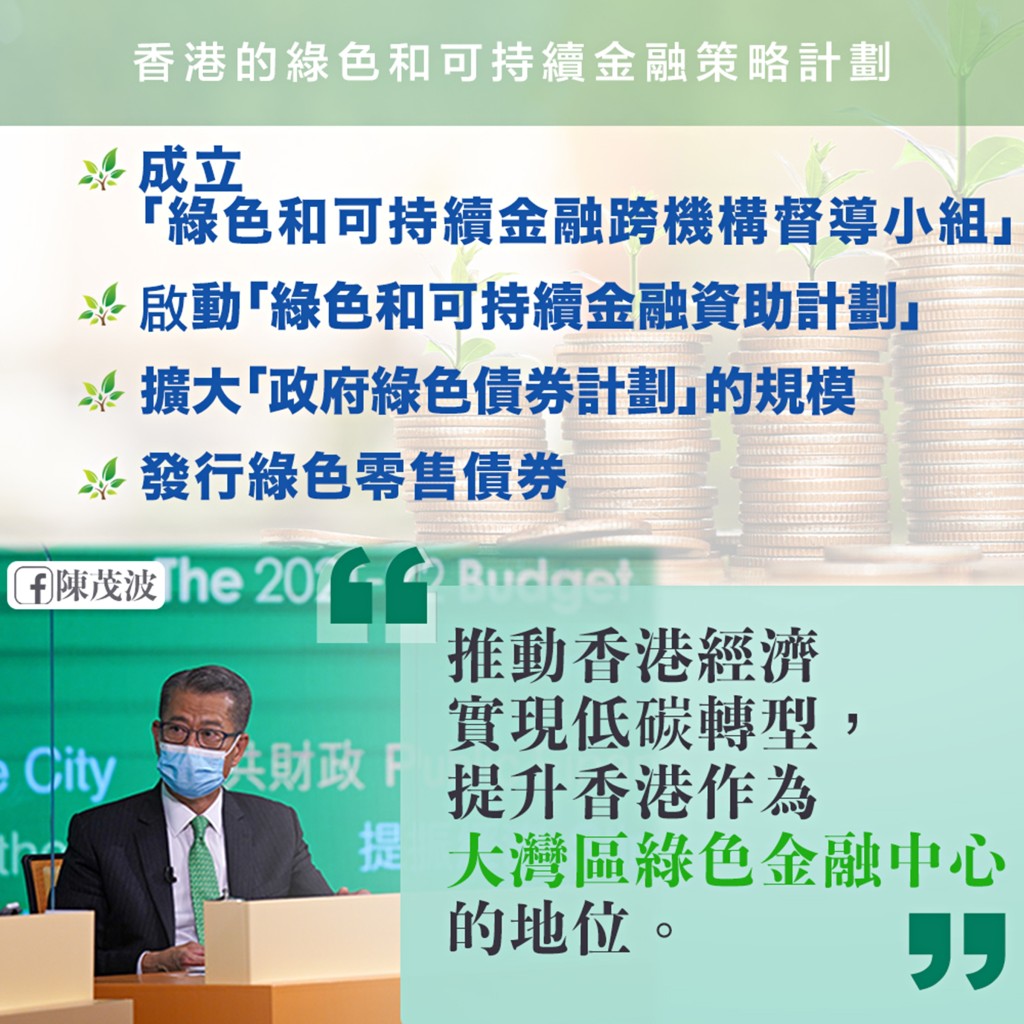 陳茂波指計畫發行綠色零售債券,讓市民能直接參與綠色金融。網圖