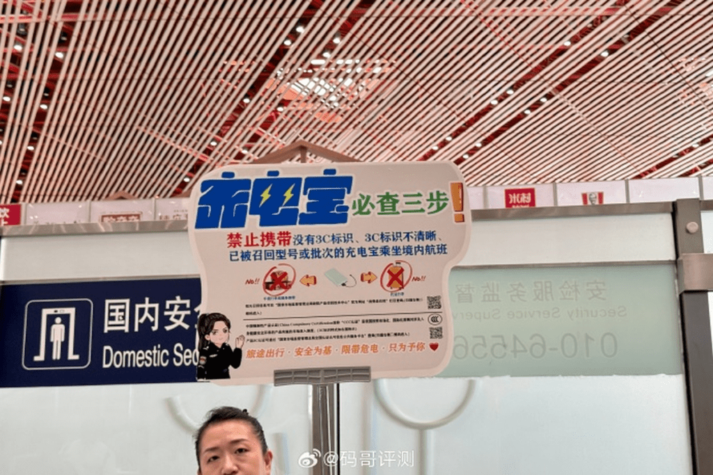 新規執行第一天,內地各機場增設了「充電寶新規」告知牌。 新規執行第一天,內地各機場增設了「充電寶新規」告知牌。
