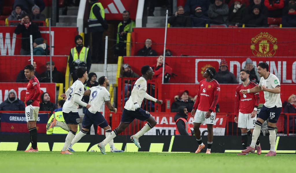 曼聯於84分鐘被韋斯咸扳平。路透社