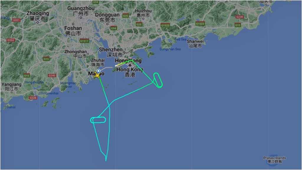貨機安全轉降香港。Flightradar24網頁截圖