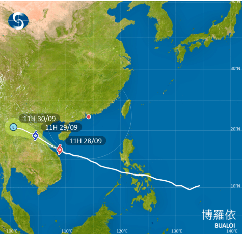 博羅依會在今日移入越南北部，隨後逐漸減弱，並未對本港造成進一步影響。天文台圖片