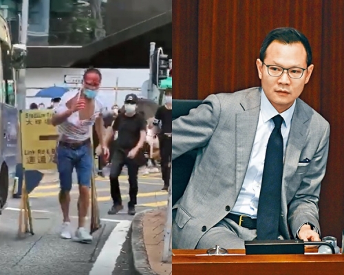郭榮鏗慰問遇襲律師陳子遷(左)。資料圖片