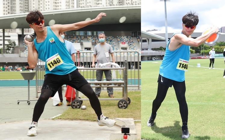 許家傑今日化身「送球輝」，曾是校隊的他，今午參加了鐵餅及鉛球項目。
