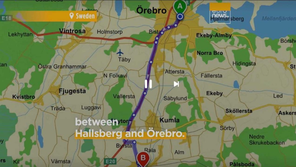 动态充电高速公路选址连接瑞典3大城市、位置E Hallsberg与Örebro之间的E20高速公路。