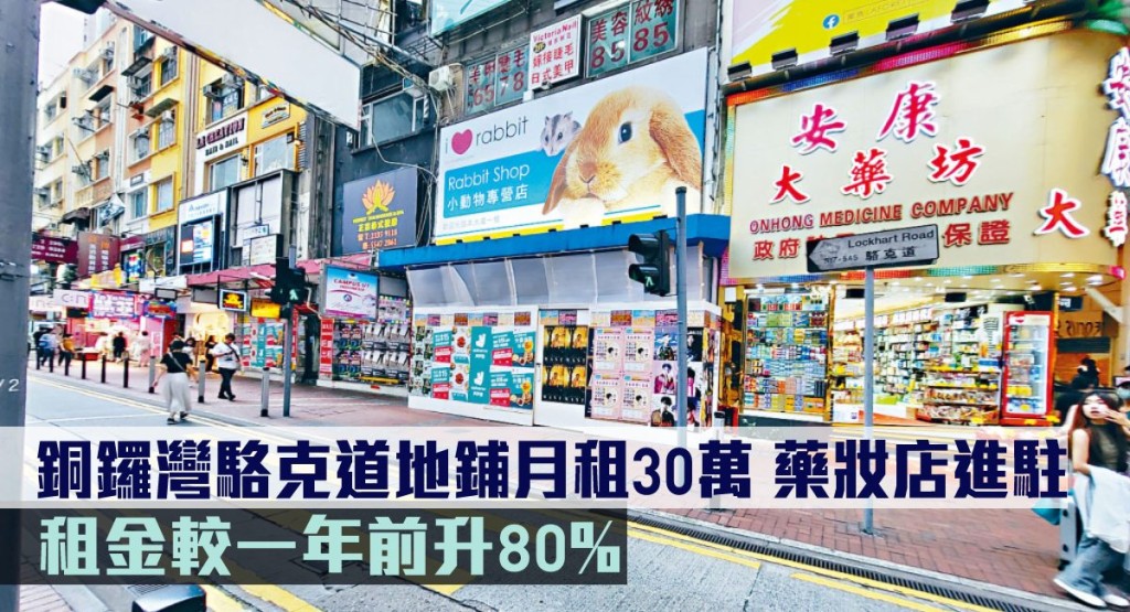 銅鑼灣駱克道地鋪月租30萬,由藥妝店進駐。