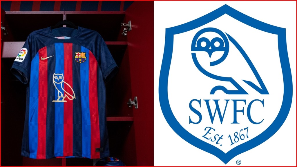 巴塞隆拿的特別版波衫，胸口的貓頭鷹標誌被指跟英甲錫周三的會徽相似。