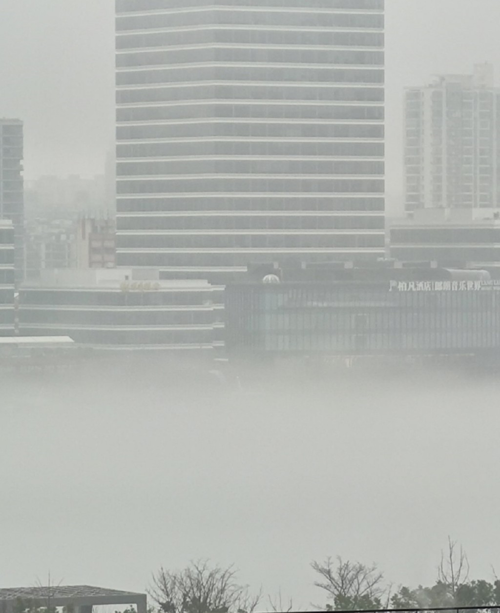 海口新海港、鐵路南港、秀英港三個港口因大霧停止作業。網圖