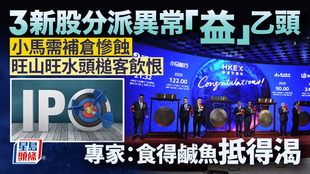 3新股分派異常「益」乙頭 小馬需補倉慘蝕 旺山旺水頭槌客飲恨 專家：食得鹹魚抵得渴