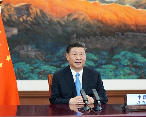 習近平在聯合國會議上發表視頻講話。新華社