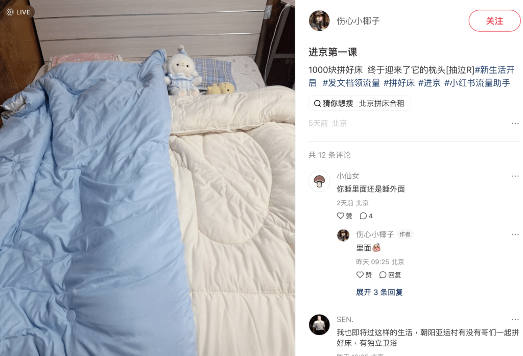 不少网民在网上发布自己“拼好床”的照片。小红书