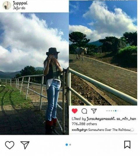 GD同李珠妍各自貼圖景色相同