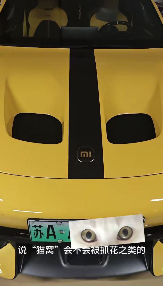 小米SU7 Ultra車頭冚的雙凹位變完美貓窩。小紅書
