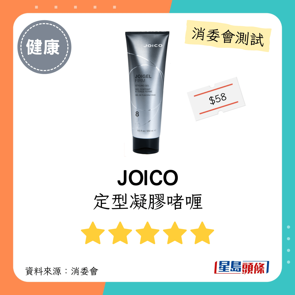 消委会发泥发蜡5星名单｜JOICO 定型凝胶啫喱。