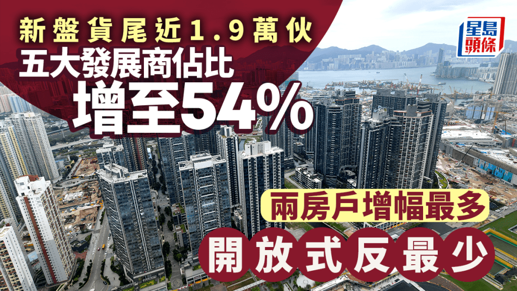 新盤貨尾近1.9萬伙 五大發展商佔比增至54% 兩房戶增幅最多 開放式反最少