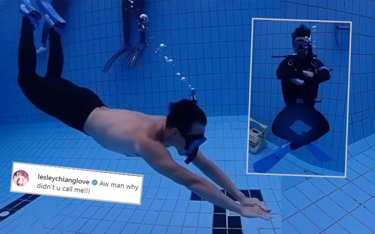 坤哥赤裸上身潛水，俾網友讚線條優美。